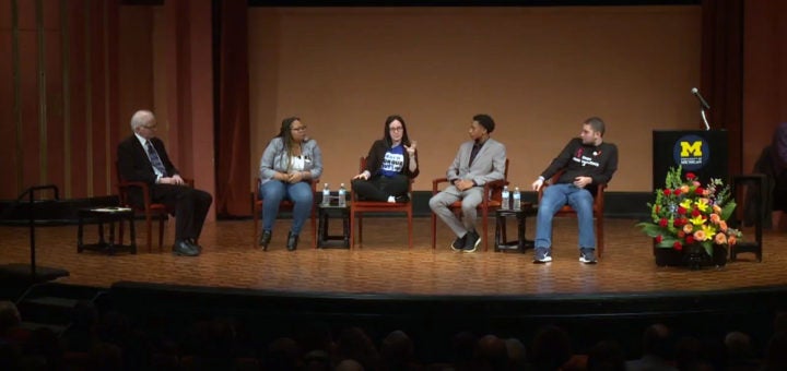 from left to right, John Godfrey, Rie’Onna Holmon, Sofie Whitney, Ke’Shon Newman, and Alex Wind
