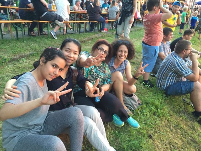 Watching the Bayreuth Summer Solstice bonfire with some newly arrived refugees